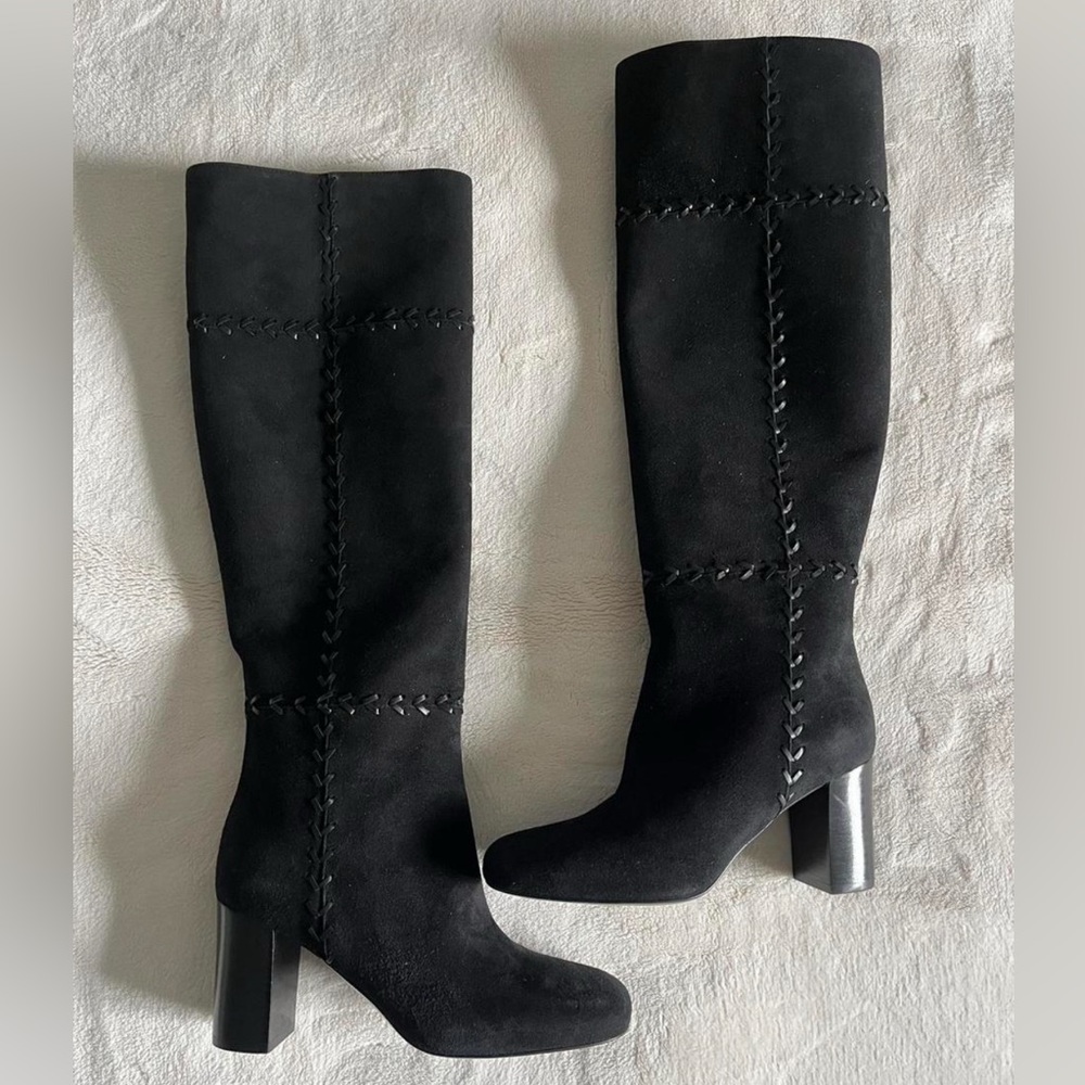 Longchamp Knee-high Cross-Stitched Heeled Boots
